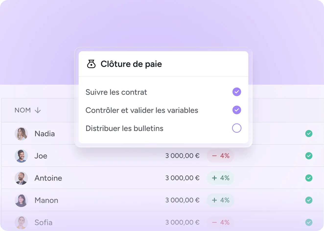 Bulletin de paie produit dans Puncto pour une TPE